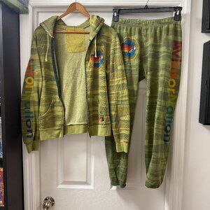 Aviator Nation green camouflage hoodie & sweatpants SET (zipper missing) Small